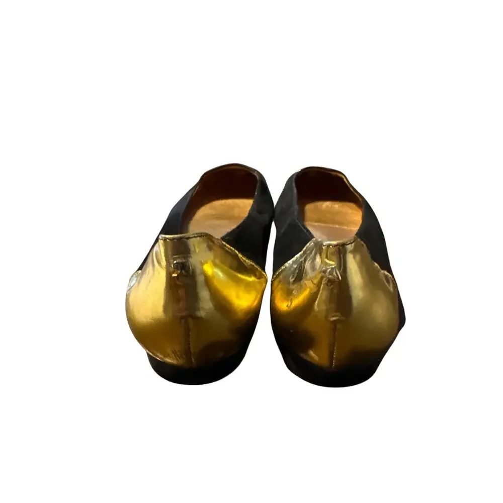 Kate Spade New York Black Suede Gold Cap Toe Ballet Flats Women’s Size 7M